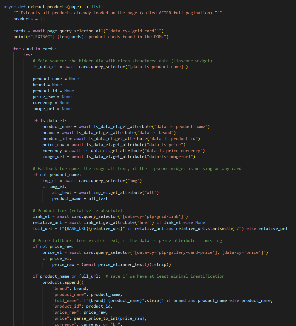 Python Asynchronous Web Scraper for E-Commerce Dynamic Website